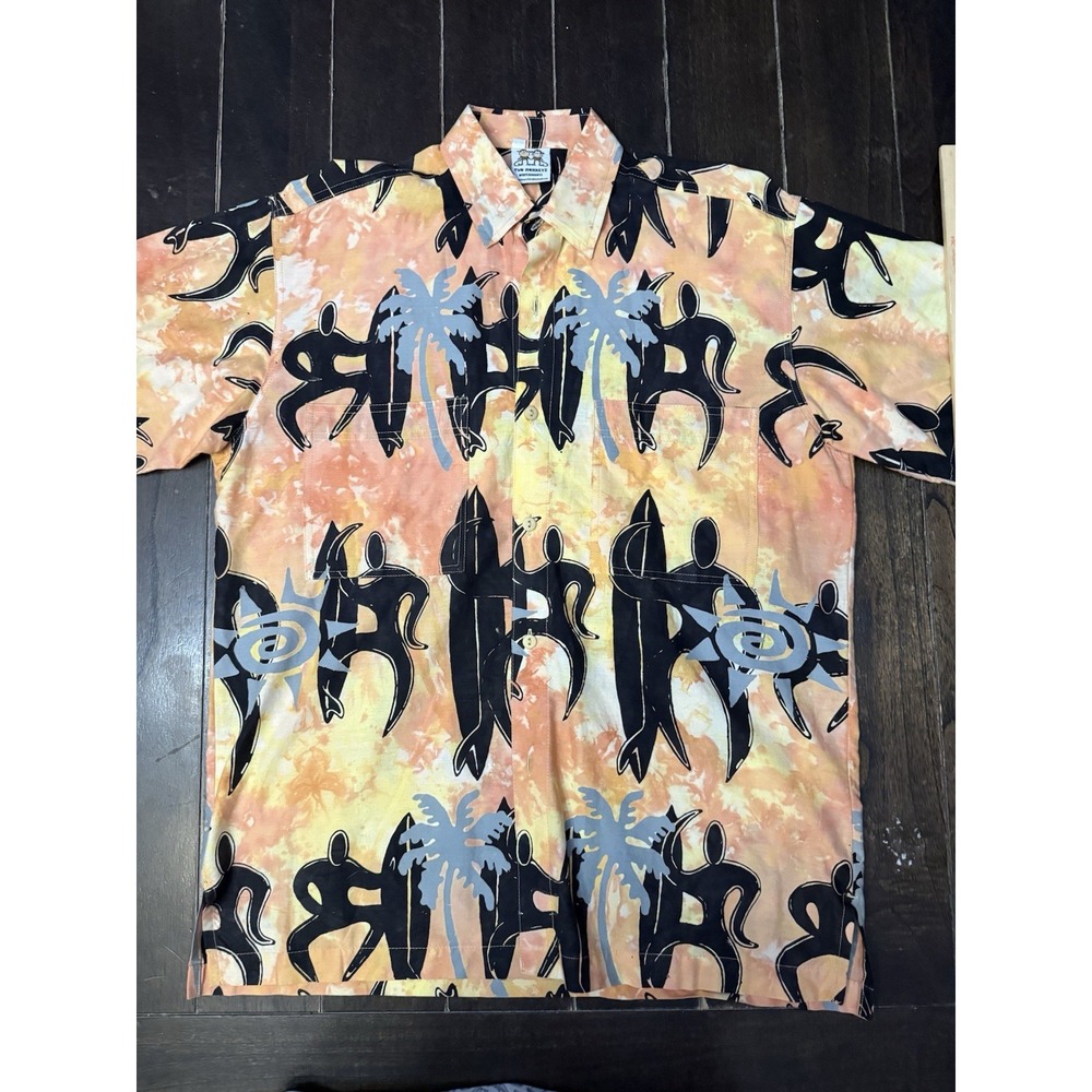 Mens Hawaiian Shirt S Oversized Tropical Surfers And Surfboards 100% Cotton Y2K